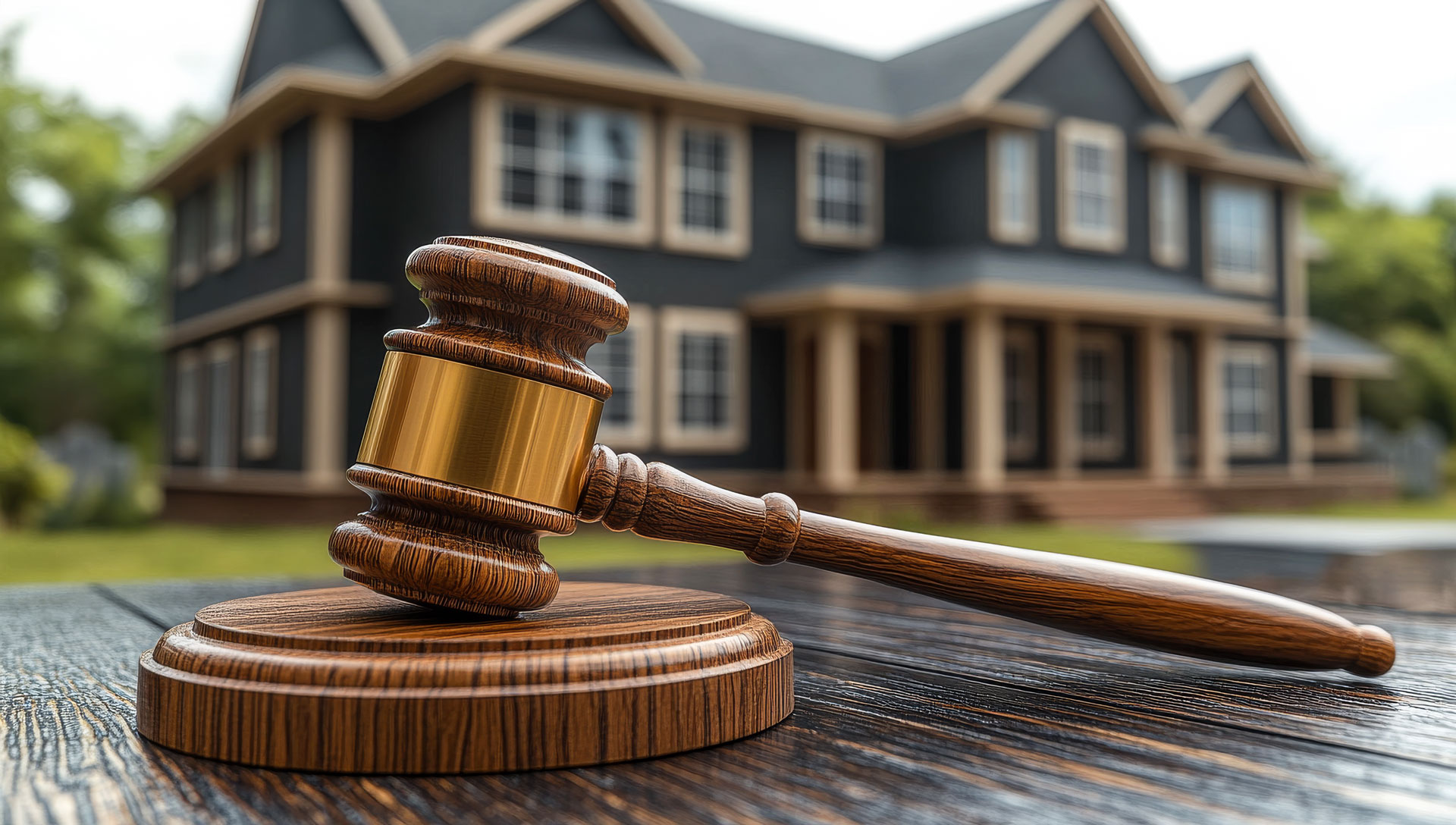 Gavel in front of house.